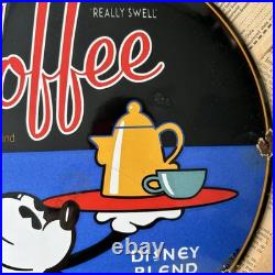 Vintage Mickey's Coffee Disney Blend 12 Inch Convex Porcelain Enamel Sign