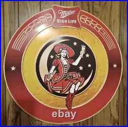 Vintage Miller High Life Beer Girl On The Moon Tin Advertising Sign 36x35 RARE
