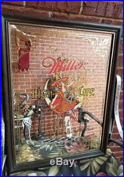 Vintage Miller High Life Mirror Wood Bar Advertising Beer Sign Lady on the Moon