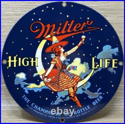 Vintage Millr High Life Beer Porcelain Sign Gas Station Oil Liquor Store Bottle