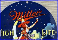 Vintage Millr High Life Beer Porcelain Sign Gas Station Oil Liquor Store Bottle