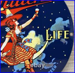Vintage Millr High Life Beer Porcelain Sign Gas Station Oil Liquor Store Bottle