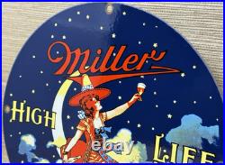 Vintage Millr High Life Beer Porcelain Sign Gas Station Oil Liquor Store Bottle