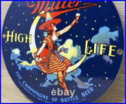 Vintage Millr High Life Beer Porcelain Sign Gas Station Oil Liquor Store Bottle