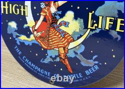 Vintage Millr High Life Beer Porcelain Sign Gas Station Oil Liquor Store Bottle