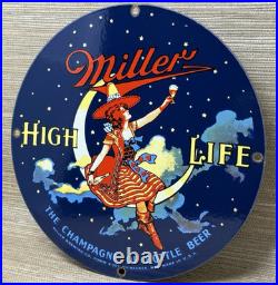 Vintage Millr High Life Beer Porcelain Sign Gas Station Oil Liquor Store Bottle