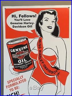 Vintage Miss Harley Davidson Motorcycle Motor Oil Sign Metal Advertising Sign