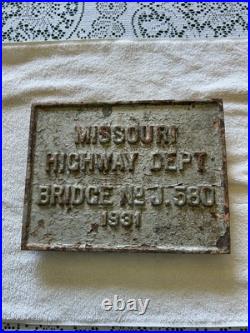Vintage Missouri cast iron Bridge sign 1931