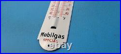 Vintage Mobil Gasoline Porcelain Gas Auto Oil Sales Ad Sign On Thermometer