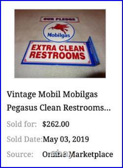 Vintage Mobil Mobilgas Clean Restrooms Pegasus 12 X10 Gasoline Oil Flange Sign