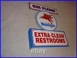 Vintage Mobil Mobilgas Clean Restrooms Pegasus 12 X10 Gasoline Oil Flange Sign