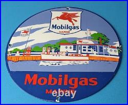 Vintage Mobil Mobilgas Porcelain Pegasus Marine Gas Motor Oil Service Pump Sign