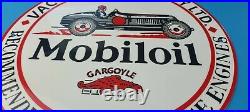 Vintage Mobil Mobiloil Porcelain Metal Race Car 11 3/4 Gargoyle Gas Pump Sign