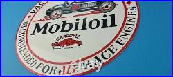 Vintage Mobil Mobiloil Porcelain Metal Race Car 11 3/4 Gargoyle Gas Pump Sign