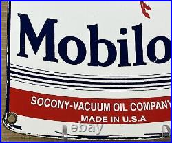 Vintage Mobil Motor Oil Can Porcelain Sign Gas Station Mobiloil Peggy Socony