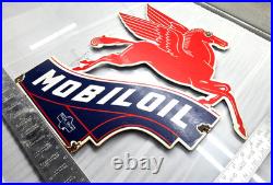 Vintage Mobil OIL Gasoline Sign Pegasus Motor Oil Gas Pump Porcelain Large Sign