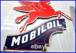 Vintage Mobil OIL Gasoline Sign Pegasus Motor Oil Gas Pump Porcelain Large Sign