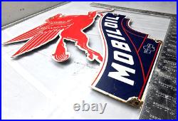 Vintage Mobil OIL Gasoline Sign Pegasus Motor Oil Gas Pump Porcelain Large Sign