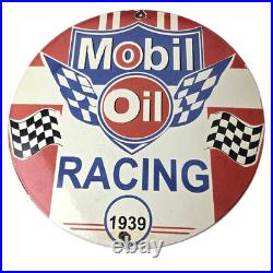 Vintage Mobil Racing Gasoline Sign Gas Oil Pump Advertising Porcelain Sign