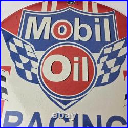 Vintage Mobil Racing Gasoline Sign Gas Oil Pump Advertising Porcelain Sign