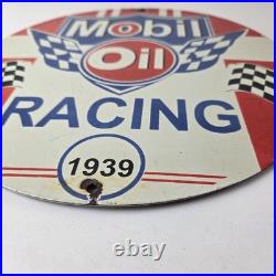 Vintage Mobil Racing Gasoline Sign Gas Oil Pump Advertising Porcelain Sign