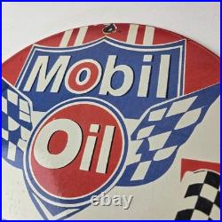 Vintage Mobil Racing Gasoline Sign Gas Oil Pump Advertising Porcelain Sign