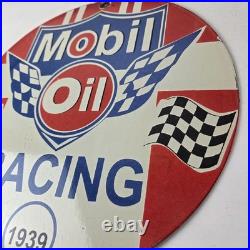 Vintage Mobil Racing Gasoline Sign Gas Oil Pump Advertising Porcelain Sign