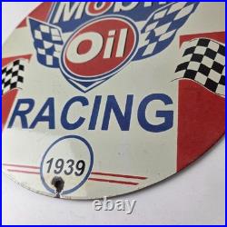 Vintage Mobil Racing Gasoline Sign Gas Oil Pump Advertising Porcelain Sign