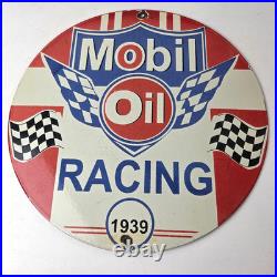 Vintage Mobil Racing Gasoline Sign Gas Oil Pump Advertising Porcelain Sign