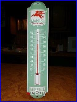 Vintage Mobiloil Thermometer Gasoline and Oil Advertising PORCELAIN Sign