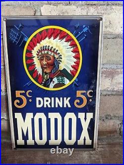 Vintage Modox Soda 5 Cents Porcelain Heavy Metal Indian Cola Sign 24 X 18