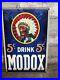 Vintage-Modox-Soda-5-Cents-Porcelain-Heavy-Metal-Indian-Cola-Sign-24-X-18-01-xxhi