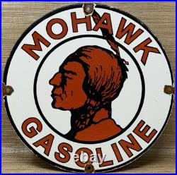 Vintage Mohawk Gasoline Porcelain Sign Gas Station Pump Plate Motor Oil Service