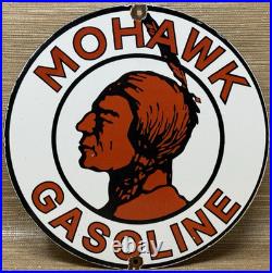 Vintage Mohawk Gasoline Porcelain Sign Gas Station Pump Plate Motor Oil Service