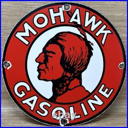 Vintage Mohawk Gasoline Porcelain Sign Gas Station Pump Plate Motor Oil Service