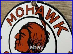 Vintage Mohawk Gasoline Porcelain Sign Gas Station Pump Plate Motor Oil Service