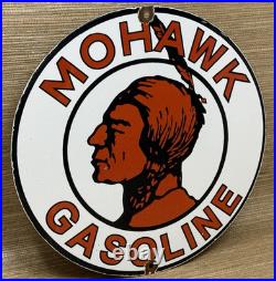 Vintage Mohawk Gasoline Porcelain Sign Gas Station Pump Plate Motor Oil Service