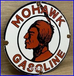 Vintage Mohawk Gasoline Porcelain Sign Gas Station Pump Plate Motor Oil Service