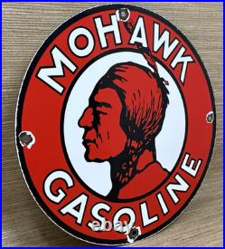 Vintage Mohawk Gasoline Porcelain Sign Gas Station Pump Plate Motor Oil Service