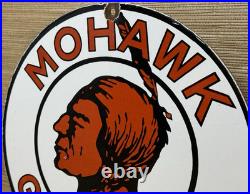 Vintage Mohawk Gasoline Porcelain Sign Gas Station Pump Plate Motor Oil Service