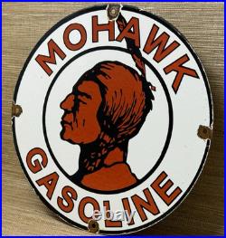 Vintage Mohawk Gasoline Porcelain Sign Gas Station Pump Plate Motor Oil Service