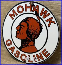 Vintage Mohawk Gasoline Porcelain Sign Gas Station Pump Plate Motor Oil Service
