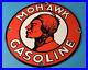 Vintage-Mohawk-Gasoline-Sign-Gas-Motor-Oil-Pump-Plate-Porcelain-Indian-Sign-01-cjvw