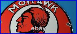 Vintage Mohawk Gasoline Sign Gas Motor Oil Pump Plate Porcelain Indian Sign