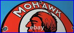 Vintage Mohawk Gasoline Sign Gas Motor Oil Pump Plate Porcelain Indian Sign