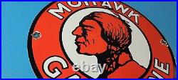 Vintage Mohawk Gasoline Sign Gas Motor Oil Pump Plate Porcelain Indian Sign