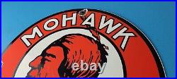 Vintage Mohawk Gasoline Sign Gas Motor Oil Pump Plate Porcelain Indian Sign