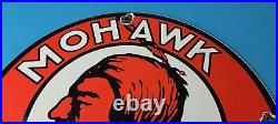 Vintage Mohawk Gasoline Sign Gas Motor Oil Pump Plate Porcelain Indian Sign