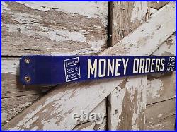 Vintage Money Orders Porcelain Sign Old Door Bar Canadian Pacific Express Bank