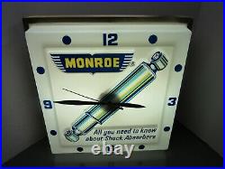 Vintage Monroe Shock Absorber Lighted Clock Sign, Dualite Clock